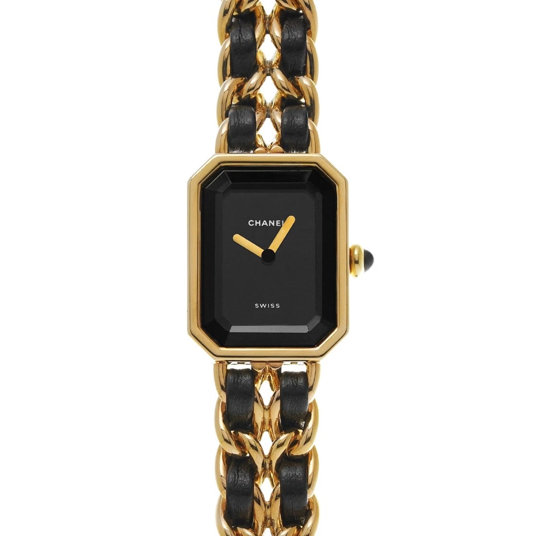 CHANEL PREMIRE BLACK WATCH: CHANEL Premire black Watch Brand: CHANEL Type/Style: Wristwatch Material: Band Material Leather, Gold Plated, Stainless Steel, Metal, Yellow Gold, Case Material Gold Plated, Stainless Steel Color: