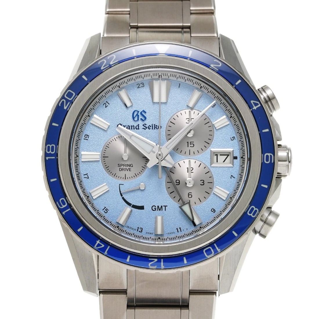 GRAND SEIKO SPORTS COLLECTION SPRING DRIVE CHRONOGRAPH GMT WATCH: Grand Seiko Sports Collection Spring Drive Chronograph GMT Watch Brand: Grand Seiko Type/Style: Wristwatch Material: Band Material Bright titanium, Case Material Bright titanium Color: Dial Color blue