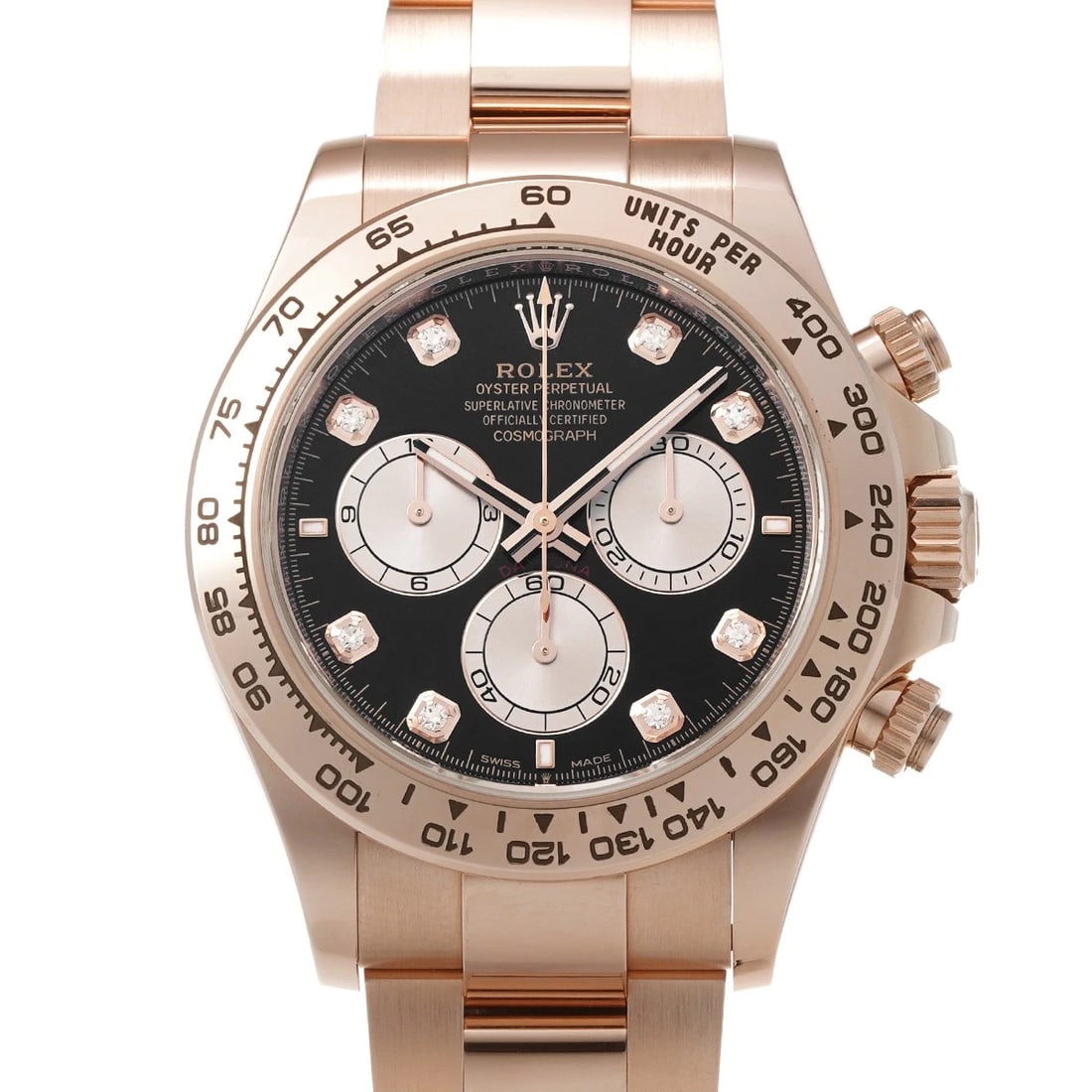 ROLEX COSMOGRAPH DAYTONA SUNDUST/BRIGHT BLACK WATCH: ROLEX Cosmograph Daytona Sundust/Bright black Watch Brand: ROLEX Type/Style: Wristwatch Material: Band Material Everrose gold, Case Material Everrose gold Color: Dial Color Sundust Size: Case Size H/a