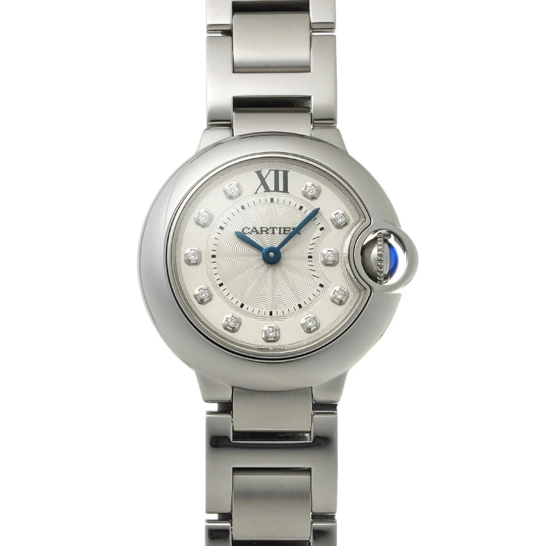 CARTIER BALLON BLEU DE CARTIER SILVER/DIAMOND WATCH: CARTIER Ballon Bleu de Cartier Silver/diamond Watch Brand: Cartier Type/Style: Wristwatch Material: Band Material Steel, Case Material Steel Color: Dial Color Dial Color Silver Band Color Silver Case 