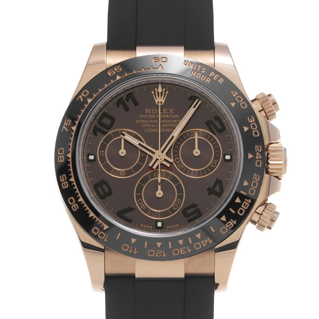 ROLEX COSMOGRAPH DAYTONA CHOCOLATE WATCH: ROLEX Cosmograph Daytona chocolate Watch Brand: ROLEX Type/Style: Wristwatch Material: Band Material rubber, Case Material Everrose gold Color: Dial Color chocolate Size: Case Size H/about 40mm W/abou