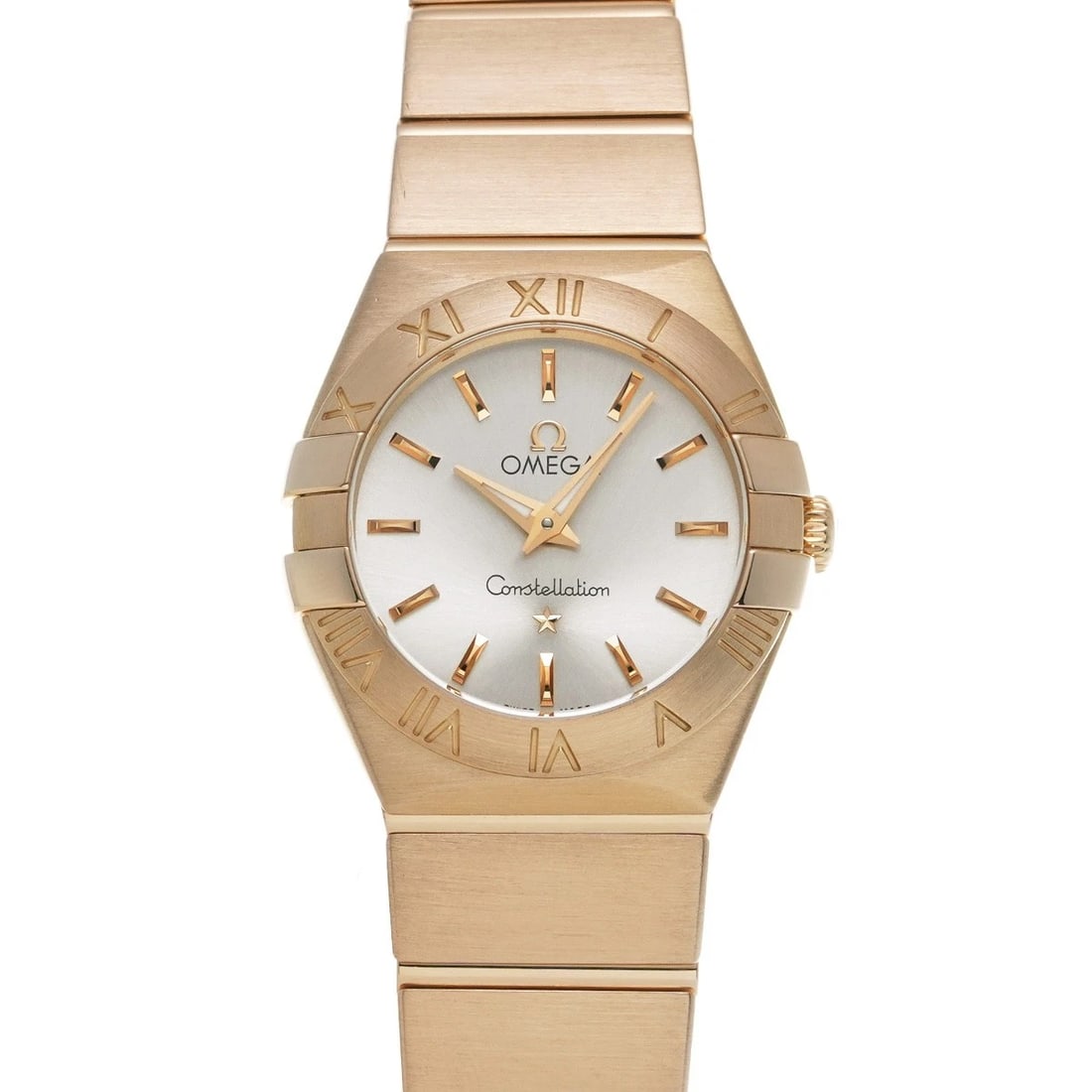 OMEGA CONSTELLATION QUARTZ SILVER WATCH: OMEGA Constellation Quartz Silver Watch Brand: OMEGA Type/Style: Wristwatch Material: Band Material Red gold, Case Material Red gold Color: Dial Color Silver Size: Case Size H/about 24mm W/about 24mm 