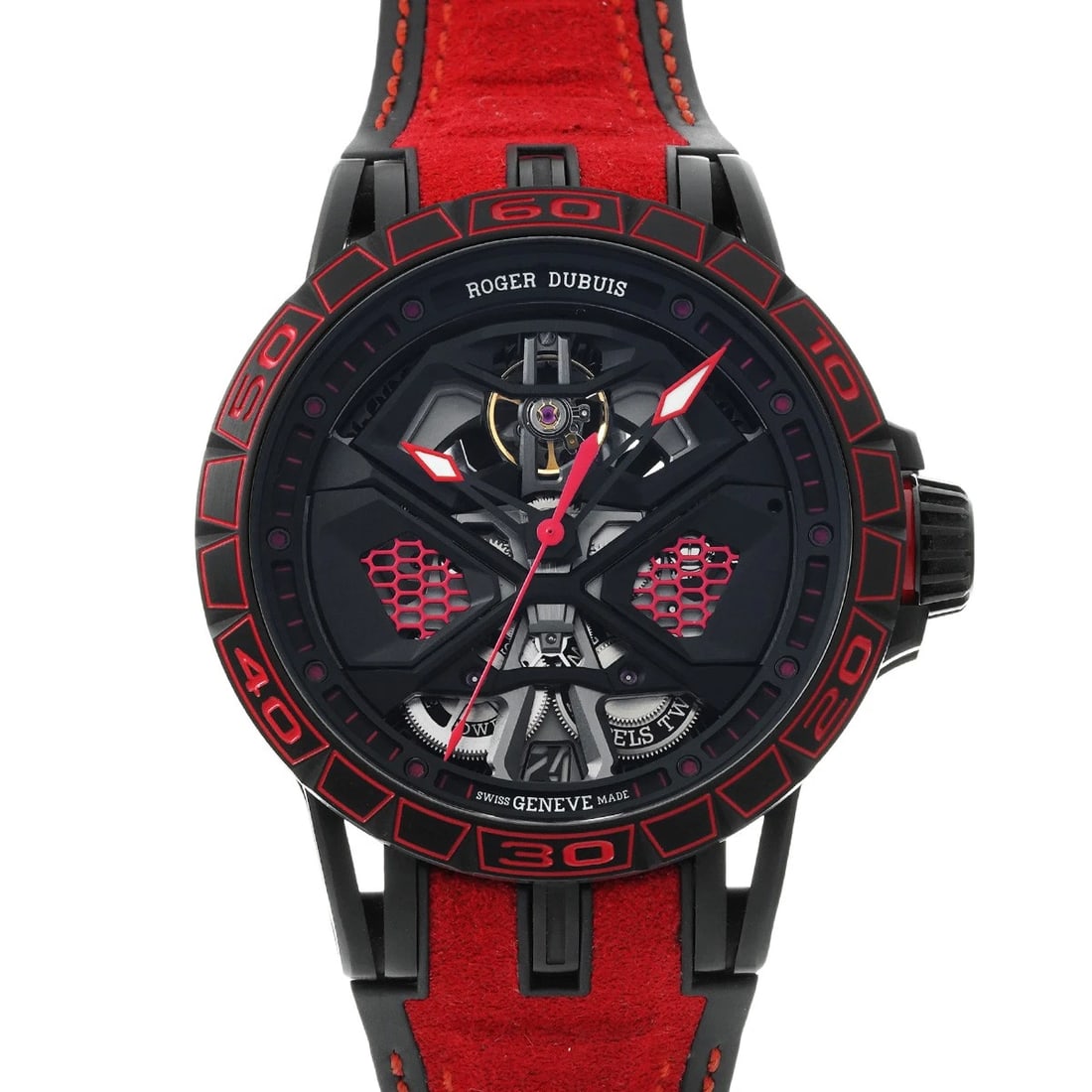 ROGER DUBUIS EXCALIBUR SKELETON WATCH: ROGER DUBUIS Excalibur skeleton Watch Brand: ROGER DUBUIS Type/Style: Wristwatch Material: Band Material rubber, Case Material titanium Color: Dial Color Dial Color skeleton Band Color black Size: