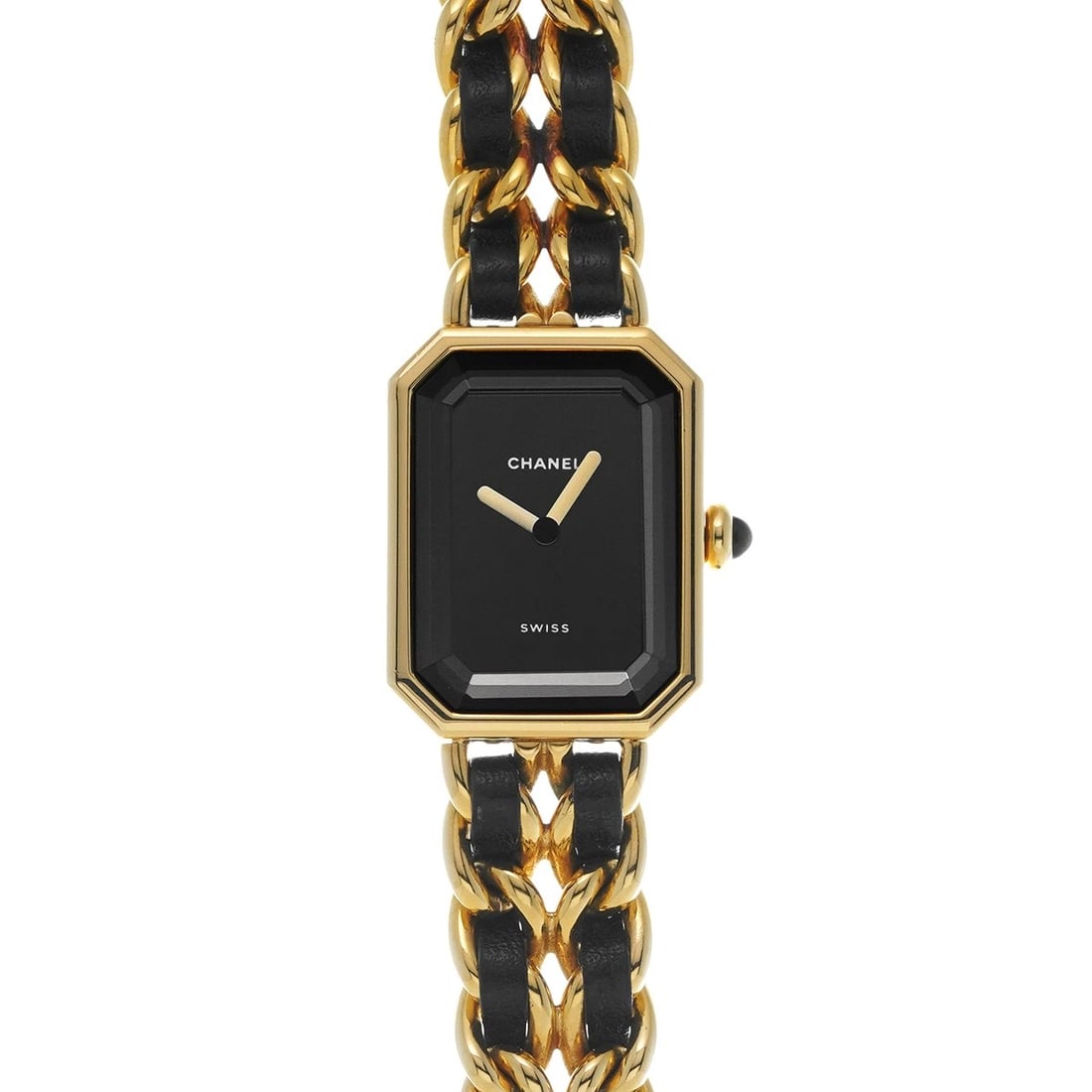 CHANEL PREMIRE BLACK WATCH: CHANEL Premire black Watch Brand: CHANEL Type/Style: Wristwatch Material: Band Material Leather, Gold Plated, Stainless Steel, Metal, Yellow Gold, Case Material Gold Plated, Stainless Steel Color: