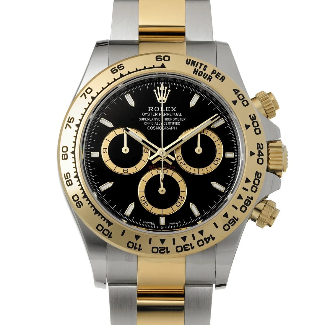 ROLEX COSMOGRAPH DAYTONA BLACK WATCH: ROLEX Cosmograph Daytona black Watch Brand: ROLEX Type/Style: Wristwatch Material: Band Material Stainless steel/Yellow Gold, Case Material Stainless steel Color: Dial Color black Size: Case Size