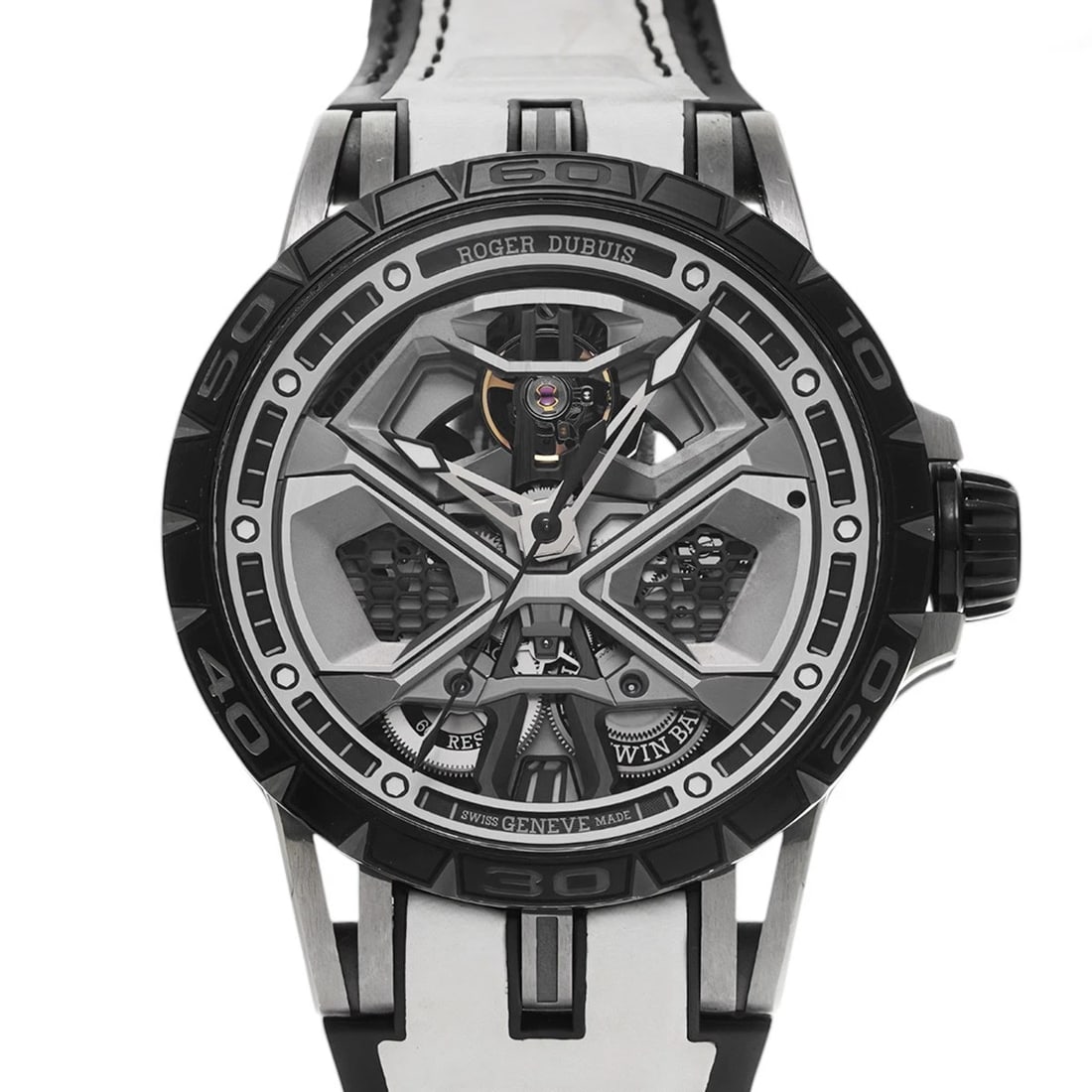 ROGER DUBUIS EXCALIBUR SKELETON WATCH: ROGER DUBUIS Excalibur skeleton Watch Brand: ROGER DUBUIS Type/Style: Wristwatch Material: Band Material rubber, Case Material titanium Color: Dial Color skeleton Size: Case Size H/about 45mm W/about