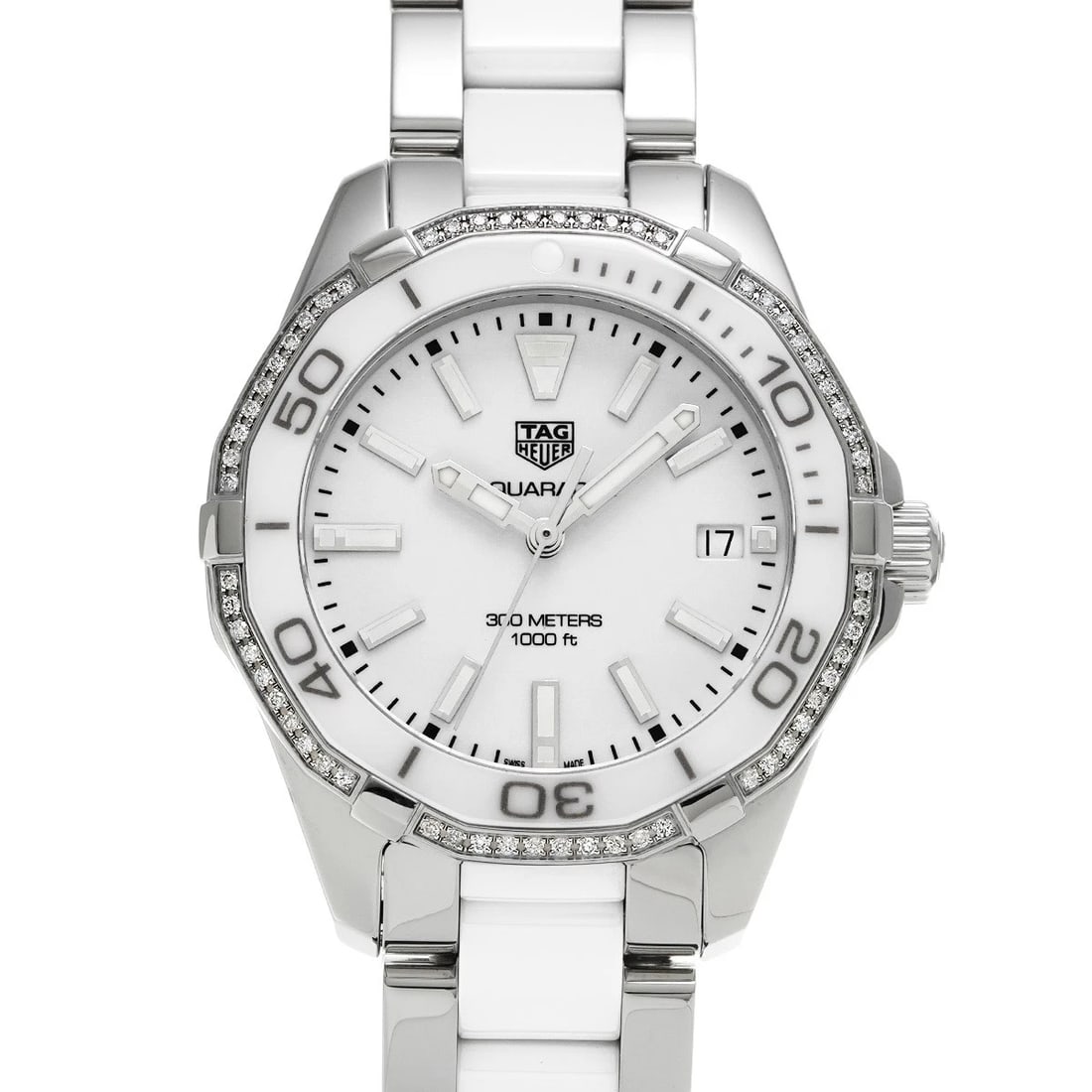 TAG HEUER AQUARACER QUARTZ WHITE WATCH: TAG HEUER Aquaracer Quartz white Watch Brand: TAG HEUER Type/Style: Wristwatch Material: Band Material Stainless steel/ceramic, Case Material Stainless steel Color: Dial Color white Size: Case Size