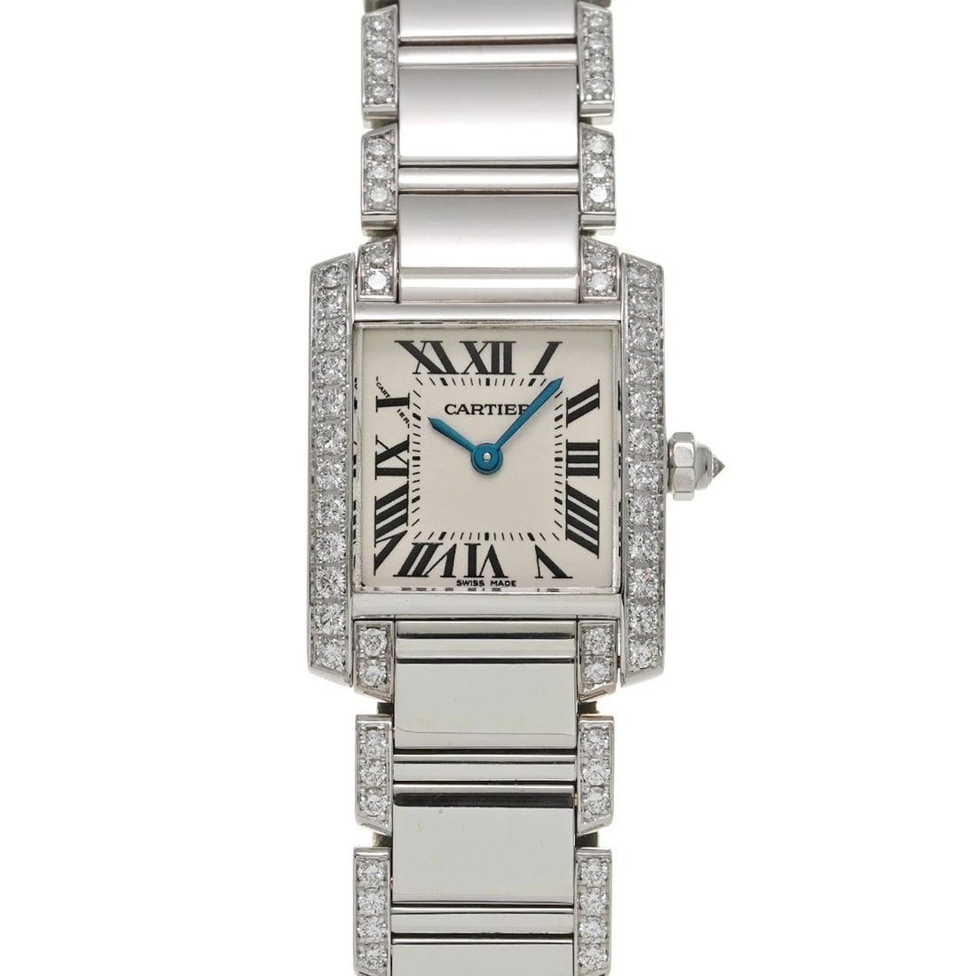 CARTIER TANK FRANCAISE SM SILVER WATCH: CARTIER Tank Francaise SM Silver Watch Brand: Cartier Type/Style: Wristwatch Material: Band Material White Gold, Case Material White Gold Color: Dial Color Dial Color Silver Case Color Silver Band