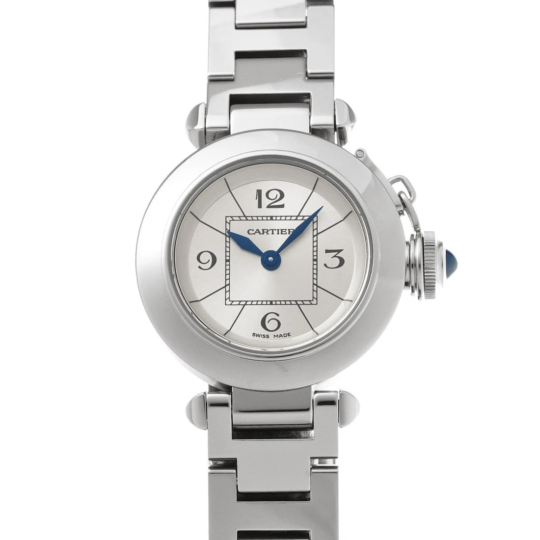 CARTIER MISS PASHA SILVER WATCH: CARTIER Miss Pasha Silver Watch Brand: CARTIER Type/Style: Wristwatch Material: Band Material Stainless steel, Case Material Stainless steel Color: Dial Color Silver Size: Case Size H/about 27mm