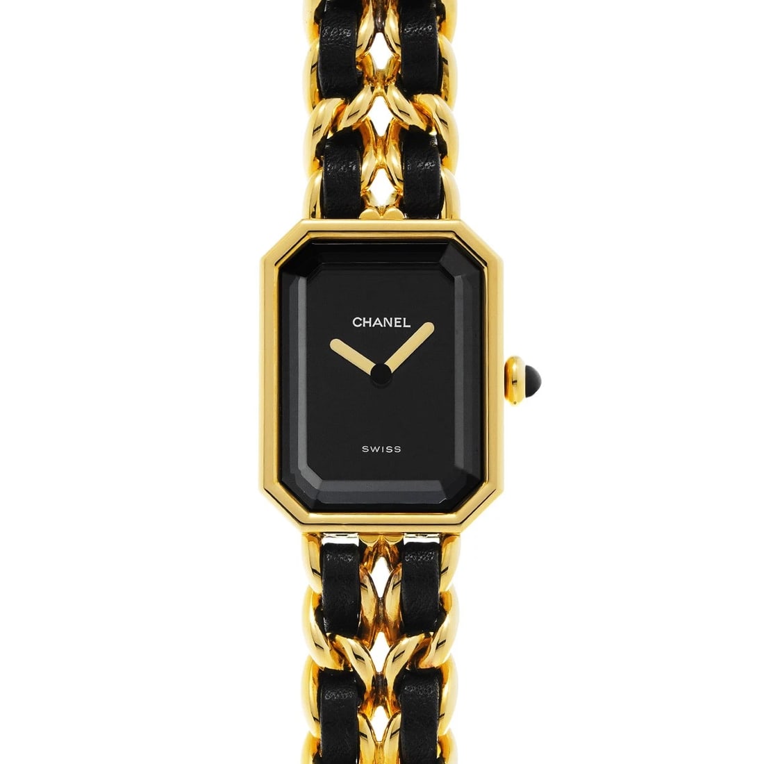 CHANEL PREMIRE BLACK WATCH: CHANEL Premire black Watch Brand: CHANEL Type/Style: Wristwatch Material: Band Material Leather, Gold Plated, Stainless Steel, Metal, Yellow Gold, Case Material Gold Plated, Stainless Steel Color: