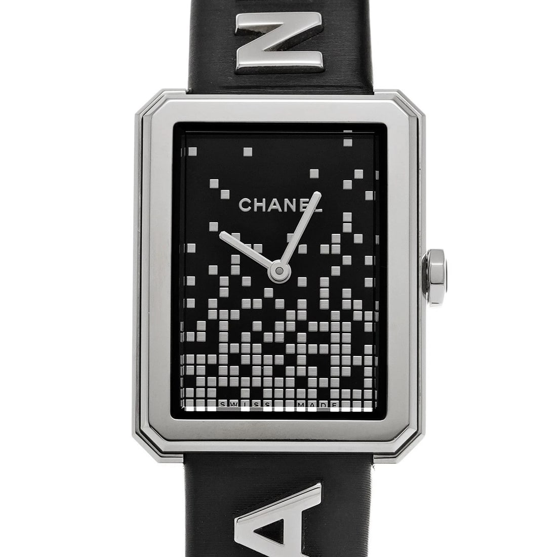 CHANEL BOYFRIEND WANTED BLACK LACQUER WATCH: CHANEL boyfriend wanted Black lacquer Watch Brand: CHANEL Type/Style: Wristwatch Material: Band Material Satin, Case Material Stainless steel Color: Dial Color Black lacquer Size: Case Size H/about
