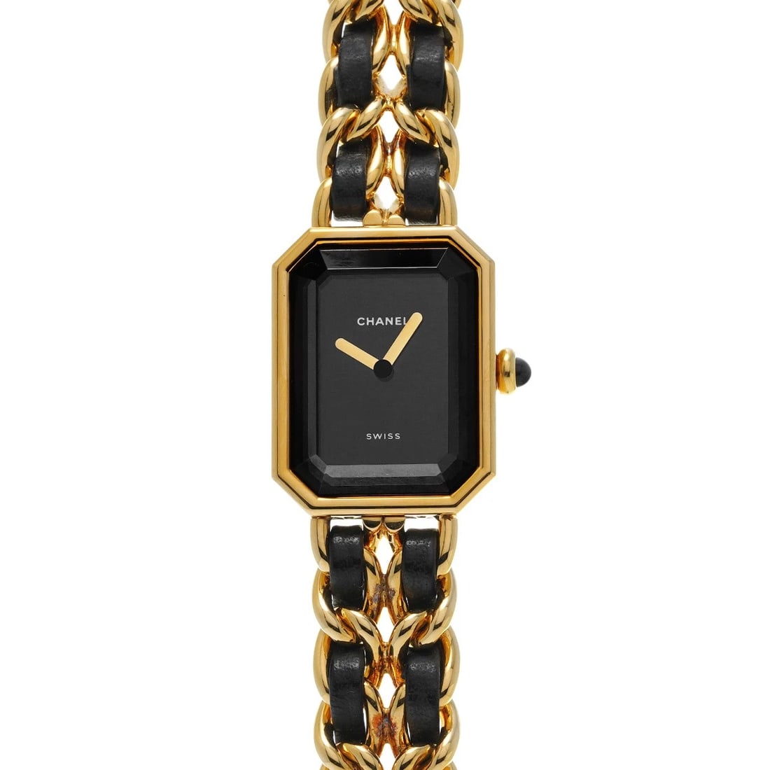 CHANEL PREMIRE BLACK WATCH: CHANEL Premire black Watch Brand: CHANEL Type/Style: Wristwatch Material: Band Material Leather, Gold Plated, Stainless Steel, Metal, Yellow Gold, Case Material Gold Plated, Stainless Steel Color: