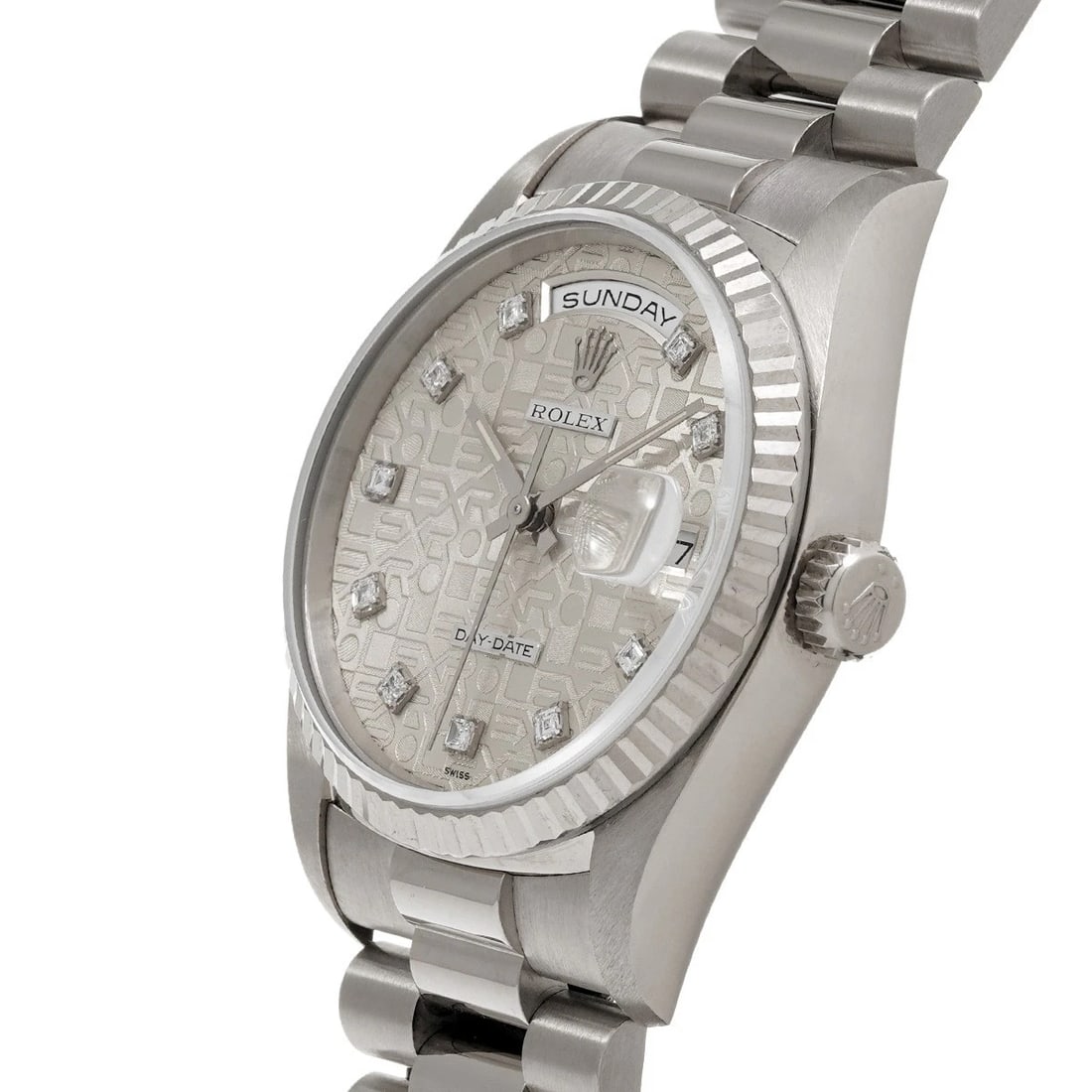 ROLEX DAY-DATE SILVER COMPUTER/DIAMOND WATCH - 2