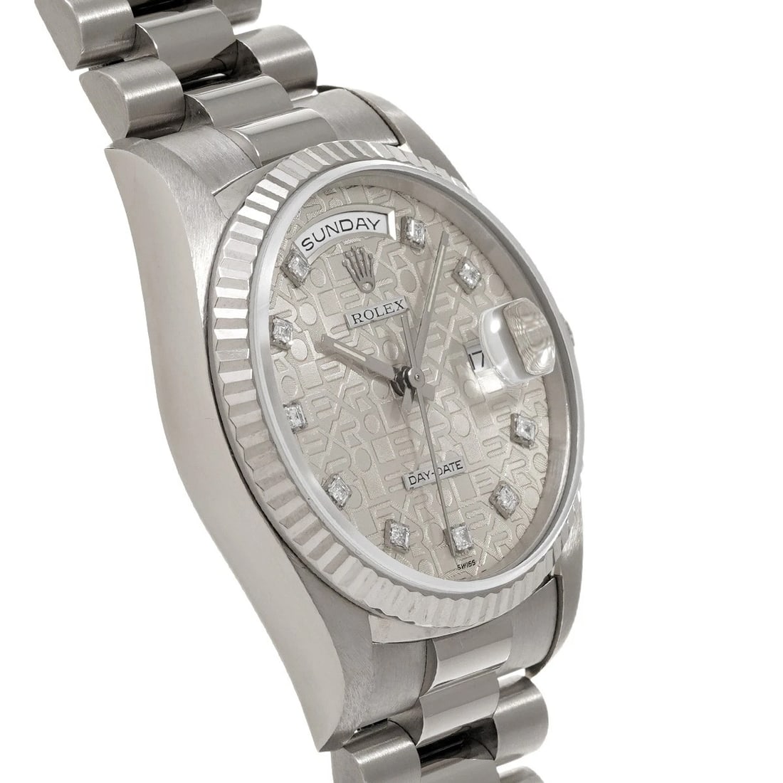 ROLEX DAY-DATE SILVER COMPUTER/DIAMOND WATCH - 3