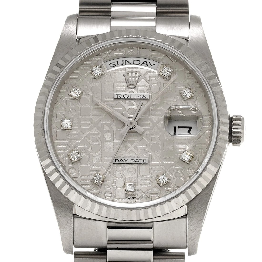 ROLEX DAY-DATE SILVER COMPUTER/DIAMOND WATCH - 4