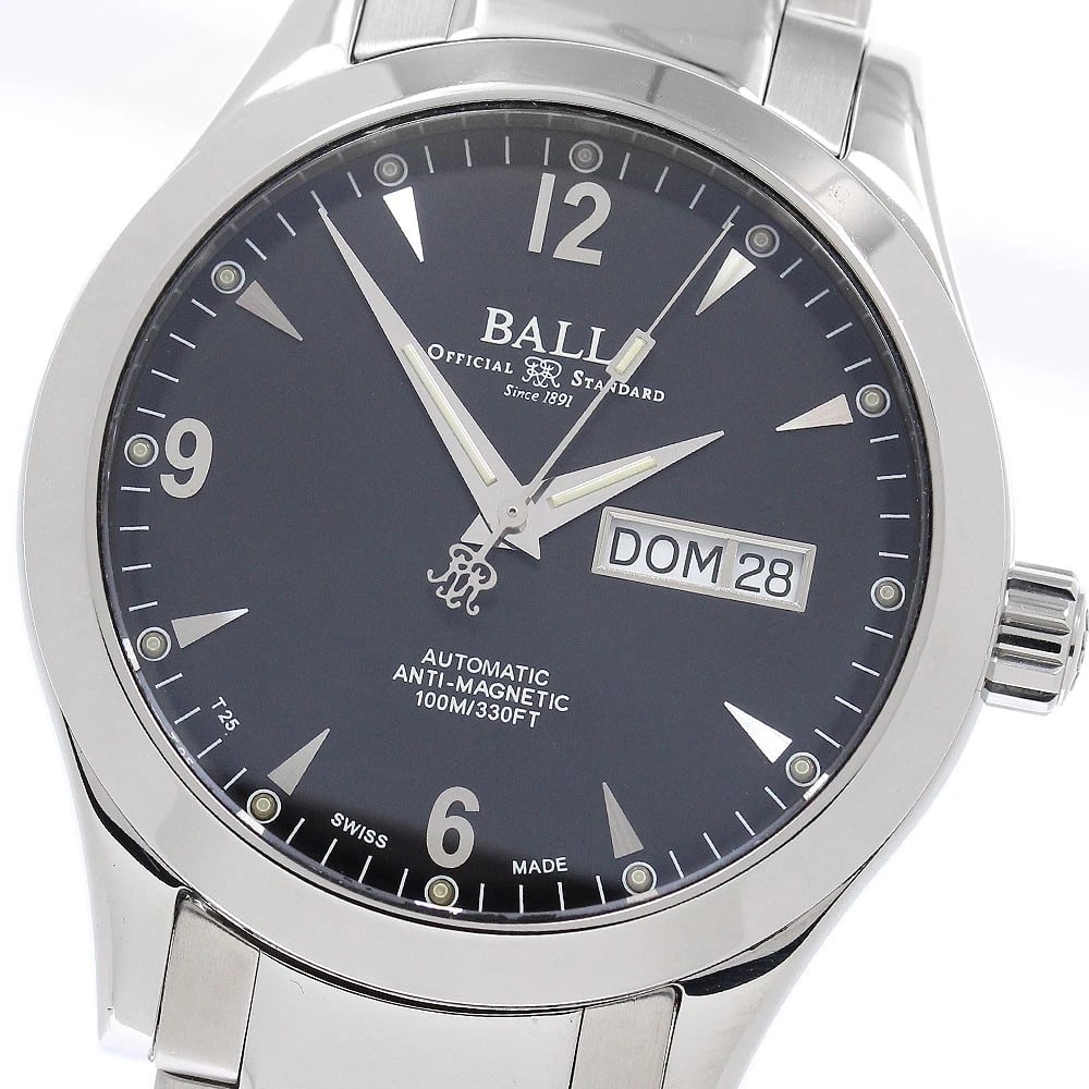 BALLWATCH ENGINEER DATE BLACK AUTOMATIC WATCH: BALLWATCH Engineer Date black Automatic Watch Brand: BALLWATCH Type/Style: Wristwatch Material: Band Material Stainless Steel, Case Material Stainless Steel Color: Case Color Silver Band Color Silver
