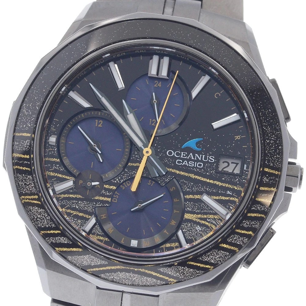 CASIO OCEANUS SOLAR POWERED RADIO WATCH: CASIO Oceanus Solar Powered Radio Watch Brand: CASIO Type/Style: Wristwatch Material: Band Material titanium, Case Material titanium Color: Case Color black Band Color black Dial Color black Size: