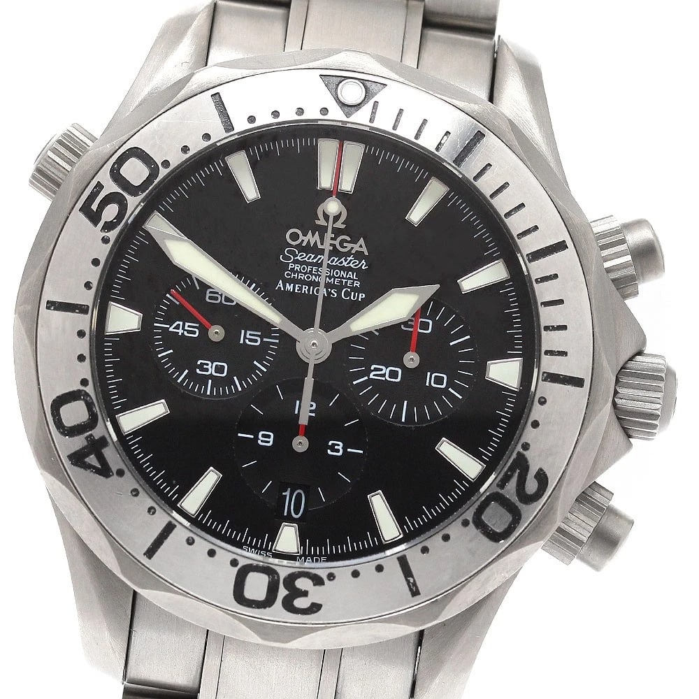 OMEGA SEAMASTER CHRONOGRAPH AUTOMATIC WATCH: OMEGA Seamaster Chronograph Automatic Watch Brand: OMEGA Type/Style: Wristwatch Material: Band Material titanium, Case Material titanium Color: Dial Color black Band Color Silver Case Color Silver