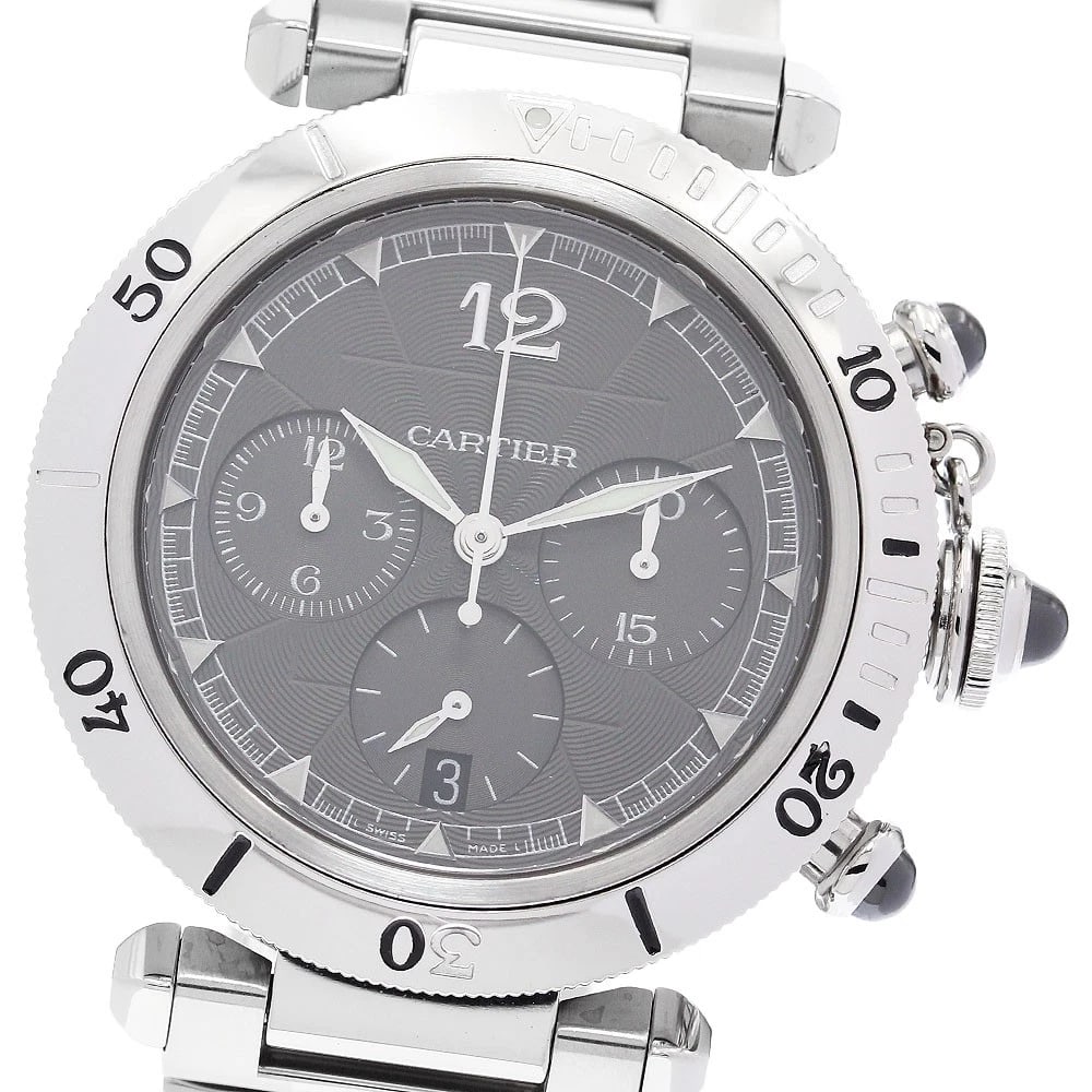 CARTIER PASHA CHRONOGRAPH GRAY AUTOMATIC WATCH: CARTIER Pasha Chronograph gray Automatic Watch Brand: CARTIER Type/Style: Wristwatch Material: Band Material Stainless Steel, Case Material Stainless Steel Color: Case Color Silver Band Color Silver D