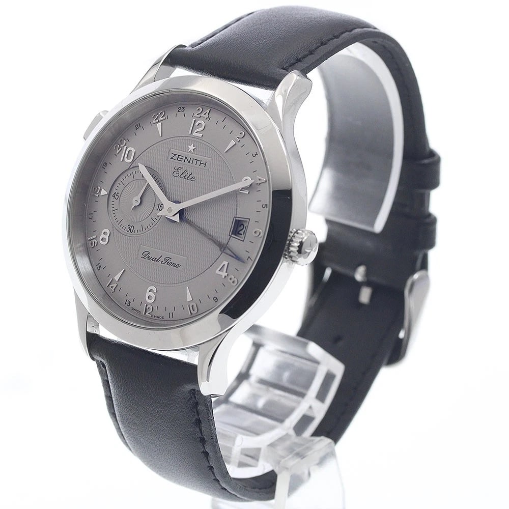 ZENITH PORT ROYALE DUAL TIME AUTOMATIC WATCH: ZENITH Port Royale Dual time Automatic Watch Brand: ZENITH Type/Style: Wristwatch Material: Band Material leather, Case Material Stainless Steel Color: Case Color Silver Band Color black Dial Color