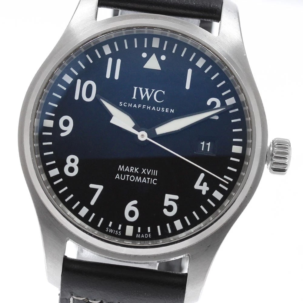 IWC SCHAFFHAUSEN PILOT WATCH AUTOMATIC WATCH: IWC SCHAFFHAUSEN Pilot watch Automatic Watch Brand: IWC SCHAFFHAUSEN Type/Style: Wristwatch Material: Band Material leather, Case Material Stainless Steel Color: Case Color Silver Band Color black
