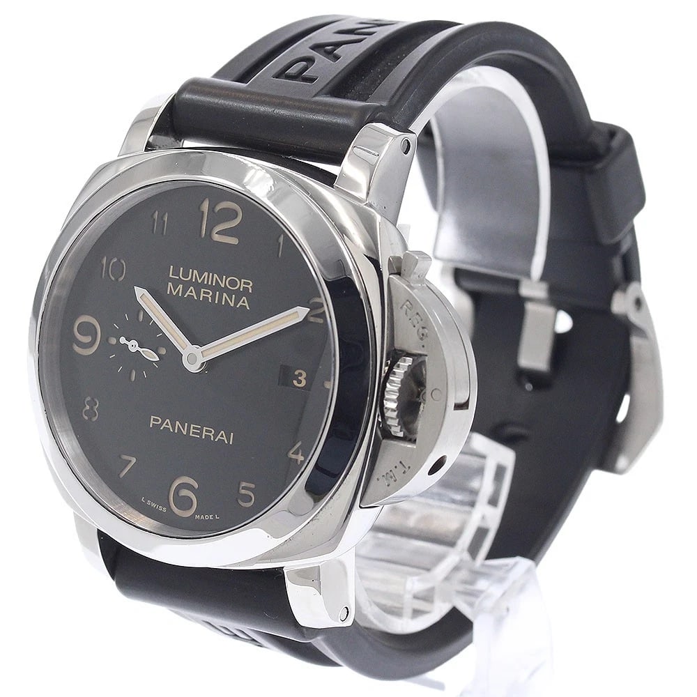 PANERAI LUMINOR MARINA DATE BLACK AUTOMATIC WATCH: PANERAI Luminor Marina Date black Automatic Watch Brand: PANERAI Type/Style: Wristwatch Material: Band Material rubber, Case Material Stainless Steel Color: Dial Color black Band Color black Case Colo