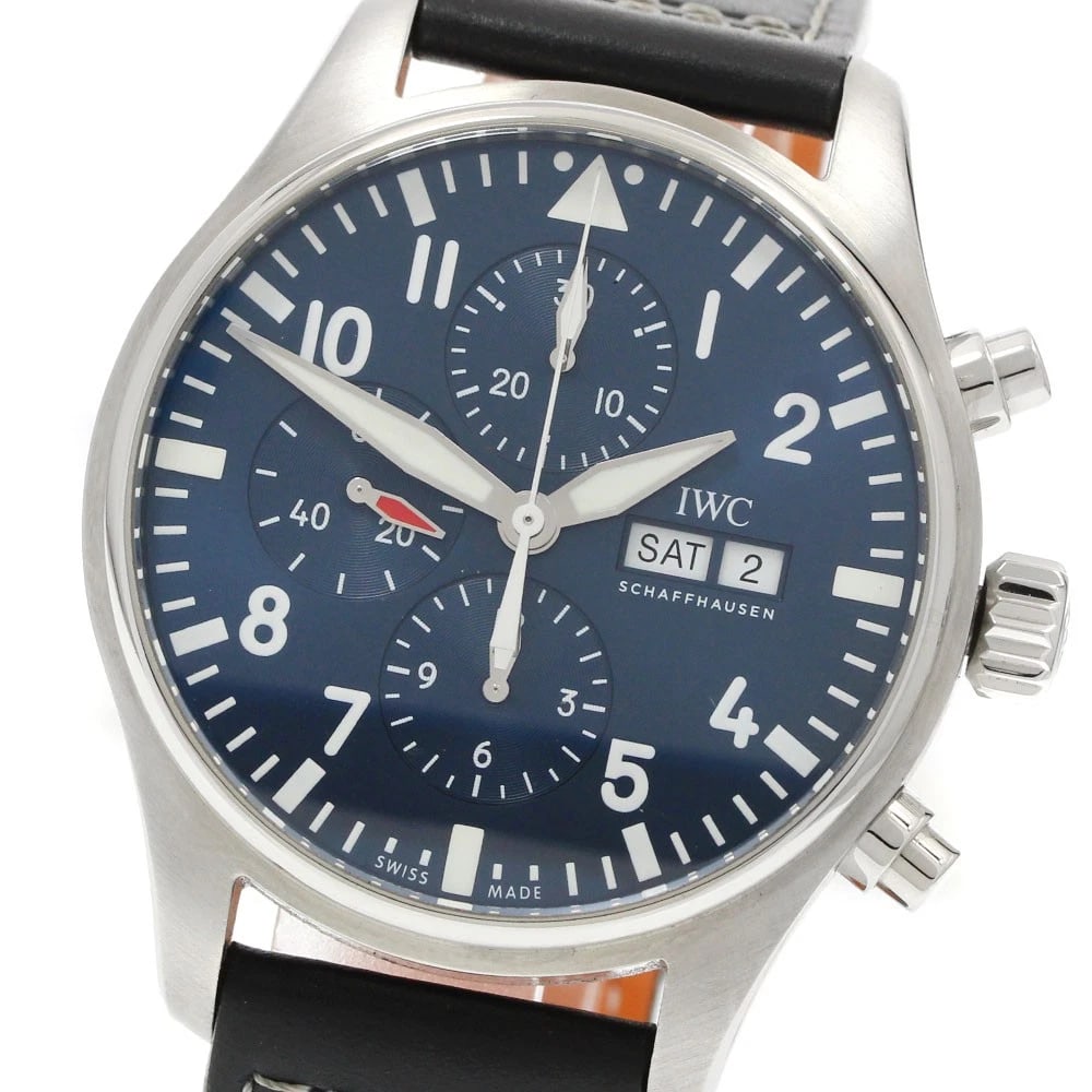 IWC SCHAFFHAUSEN PILOT'S WATCH AUTOMATIC WATCH: IWC SCHAFFHAUSEN Pilot's Watch Automatic Watch Brand: IWC SCHAFFHAUSEN Type/Style: Wristwatch Material: Band Material leather, Case Material Stainless Steel Color: Dial Color Navy Band Color black