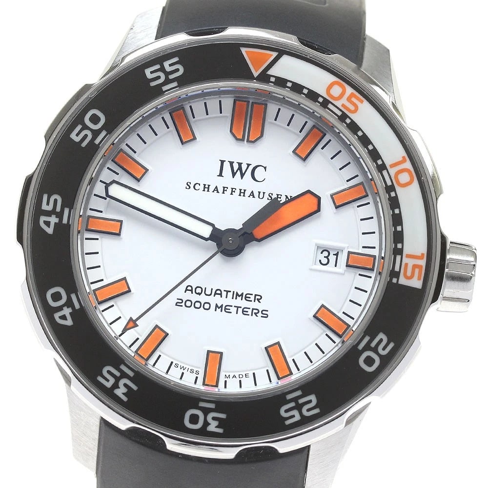IWC SCHAFFHAUSEN AQUA TIMER DATE AUTOMATIC WATCH: IWC SCHAFFHAUSEN Aqua timer Date Automatic Watch Brand: IWC SCHAFFHAUSEN Type/Style: Wristwatch Material: Band Material rubber, Case Material Stainless Steel Color: Case Color Silver Band Color black