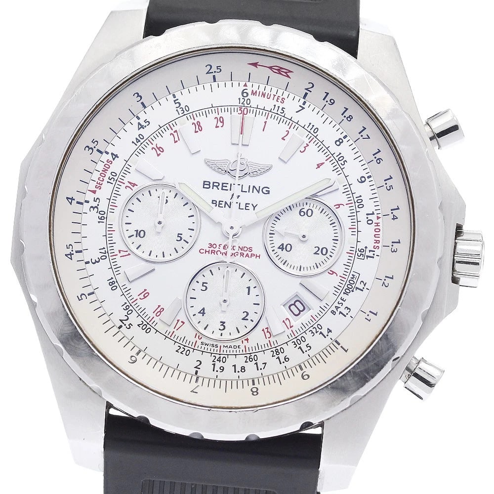 BREITLING BENTLEY CHRONOGRAPH AUTOMATIC WATCH: BREITLING Bentley Chronograph Automatic Watch Brand: BREITLING Type/Style: Wristwatch Material: Band Material rubber, Case Material Stainless Steel Color: Dial Color Silver Band Color black Case