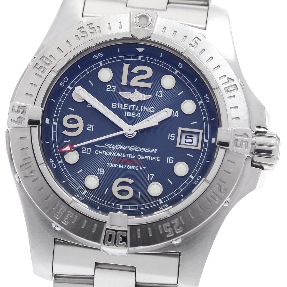 BREITLING SUPER OCEAN DATE NAVY AUTOMATIC WATCH: BREITLING Super Ocean Date Navy Automatic Watch Brand: BREITLING Type/Style: Wristwatch Material: Band Material Stainless Steel, Case Material Stainless Steel Color: Case Color Silver Band Color