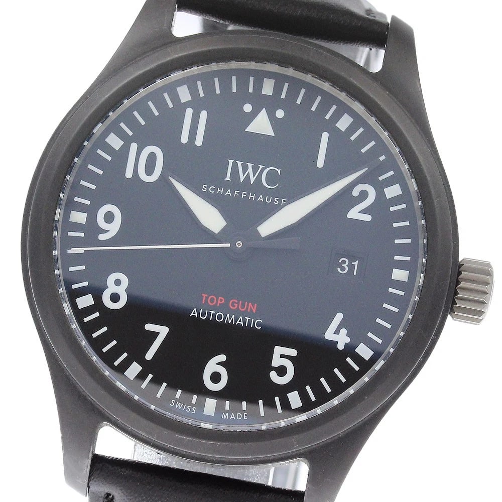 IWC SCHAFFHAUSEN PILOT WATCH DATE AUTOMATIC WATCH: IWC SCHAFFHAUSEN Pilot watch Date Automatic Watch Brand: IWC SCHAFFHAUSEN Type/Style: Wristwatch Material: Band Material leather, Case Material ceramic Color: Case Color black Band Color black Dial Co