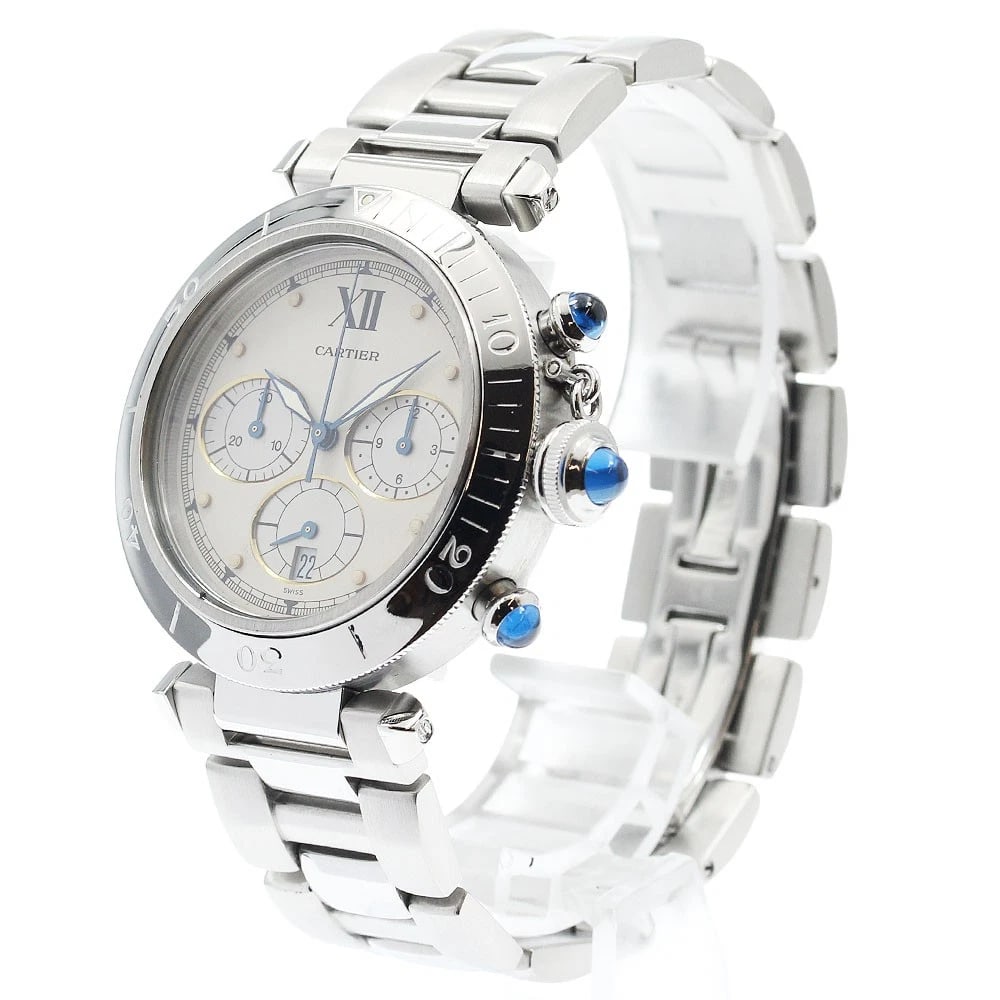 CARTIER PASHA CHRONOGRAPH BEIGE QUARTZ WATCH: CARTIER Pasha Chronograph beige Quartz Watch Brand: CARTIER Type/Style: Wristwatch Material: Band Material Stainless Steel, Case Material Stainless Steel Color: Dial Color beige Size: Case size About