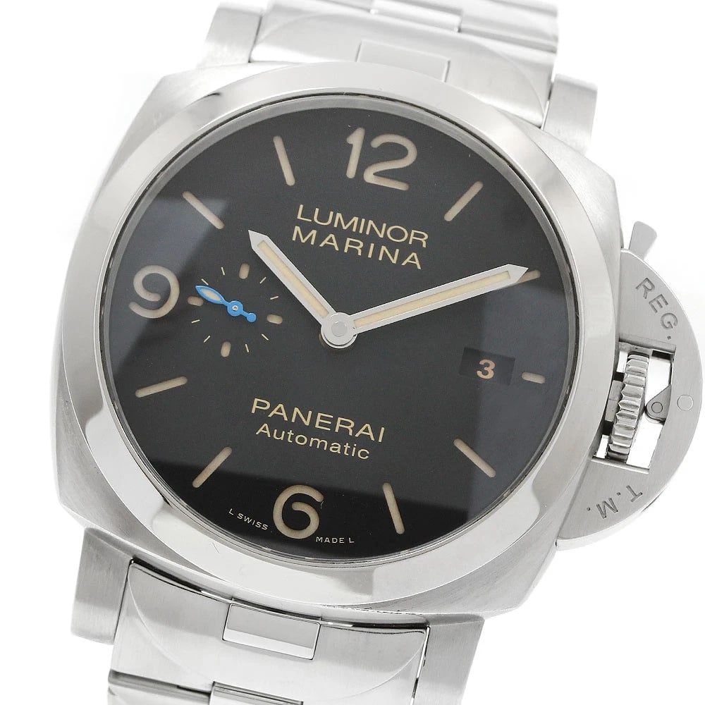 PANERAI LUMINOR MARINA AUTOMATIC WATCH: PANERAI Luminor Marina Automatic Watch Brand: PANERAI Type/Style: Wristwatch Material: Band Material Stainless Steel, Case Material Stainless Steel Color: Dial Color black Size: Case size About 44mm