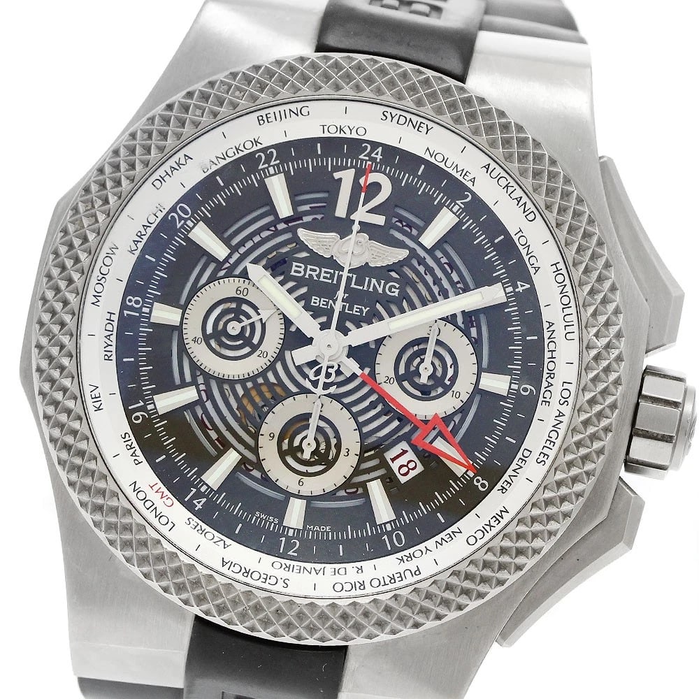 BREITLING BENTLEY CHRONOGRAPH AUTOMATIC WATCH: BREITLING Bentley Chronograph Automatic Watch Brand: BREITLING Type/Style: Wristwatch Material: Band Material rubber, Case Material titanium Color: Dial Color gray Size: Case size About 49mm