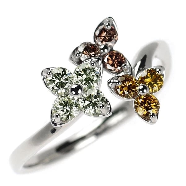 K18WG TREAT COLOUR DIAMOND RING FLOWER: K18WG Treat Colour Diamond Ring Flower Brand: None Type/Style: Ring Material: K18WG, Main Stone Natural Color: WG Size: 5.5 - 5.75 US Accessories: None Accessories Notice: When purchasing pre-owned