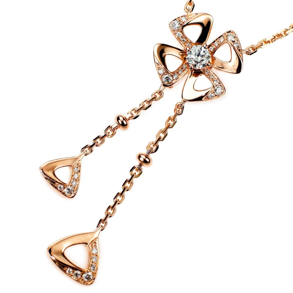 BULGARI K18PG DIAMOND PENDANT NECKLACE FIOREVER: Bulgari K18PG Diamond Pendant Necklace Fiorever Brand: Bvlgari Type/Style: pendant necklace Material: K18PG, Main Stone Natural Color: PG Size: Chain Length 44cm Accessories: None Accessories Notice:
