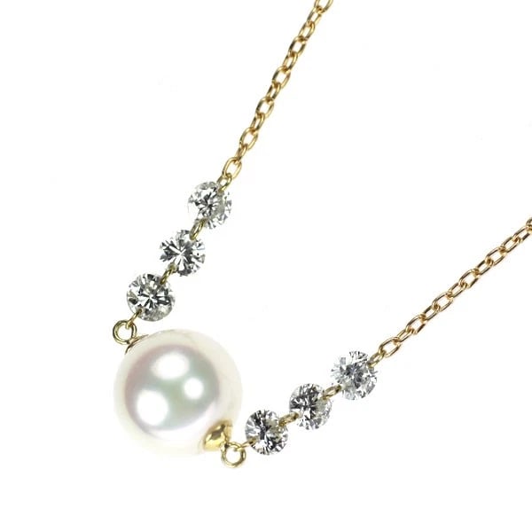 K18YG AKOYA PEARL DIAMOND PENDANT NECKLACE: K18YG Akoya Pearl Diamond Pendant Necklace Brand: None Type/Style: pendant necklace Material: K18YG, Main Stone Akoya Pearl\Natural Color: YG Size: Chain Length 49cm Accessories: None Accessories