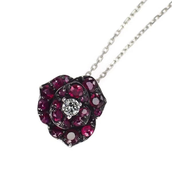 K18WG DIAMOND RUBY PENDANT NECKLACE FLOWER ROSE: K18WG Diamond Ruby Pendant Necklace Flower Rose Brand: None Type/Style: pendant necklace Material: K18WG, Main Stone Ruby Color: WG Size: Chain Length 45cm Accessories: None Accessories Notice: When