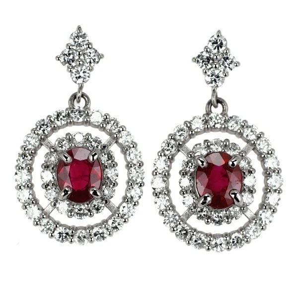 PT900 BURMESE PIGEON BLOOD RUBY DIAMOND EARRINGS (1 of 2)