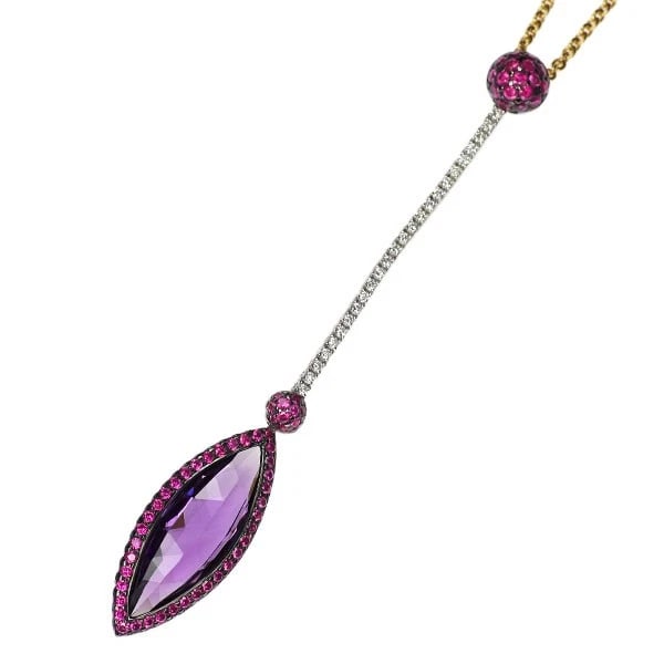 RODNEY RAYNER BLACK PLATED/K18YG/WG PENDANT NECKLACE: Rodney Rayner Black Plated/K18YG/WG Pendant Necklace Brand: None Type/Style: pendant necklace Material: K18YG, Main Stone Amethyst Ruby/Natural Color: YG Size: Chain Length: 40cm Accessories: None