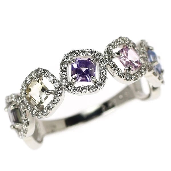 PT900 MULTICOLOR SAPPHIRE DIAMOND RING: Pt900 Multicolor Sapphire Diamond Ring Brand: None Type/Style: Ring Material: Pt900, Main Stone Natural Color: Pt Size: 6 US Accessories: None Accessories Notice: When purchasing pre-owned goods,