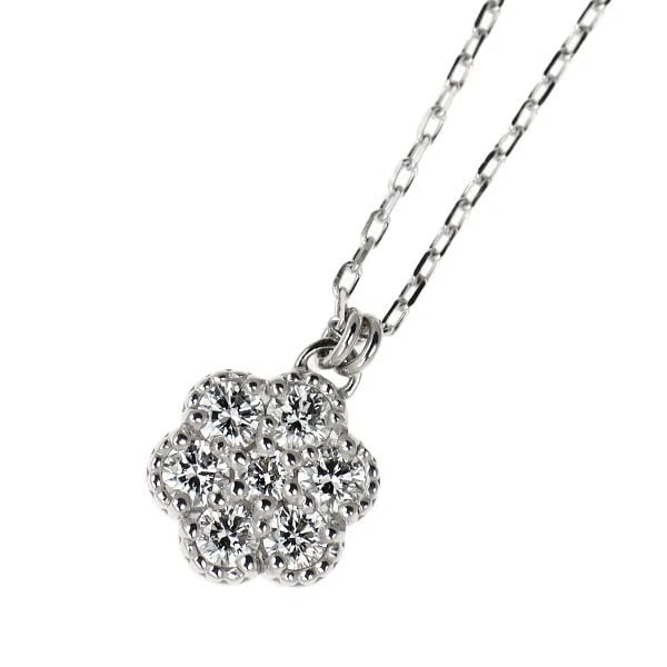 K18WG FLOWER DIAMOND PENDANT NECKLACE: K18WG Flower Diamond Pendant Necklace Brand: None Type/Style: pendant necklace Material: K18WG, Main Stone Natural Color: WG Size: Chain Length 40cm Accessories: None Accessories Notice: When