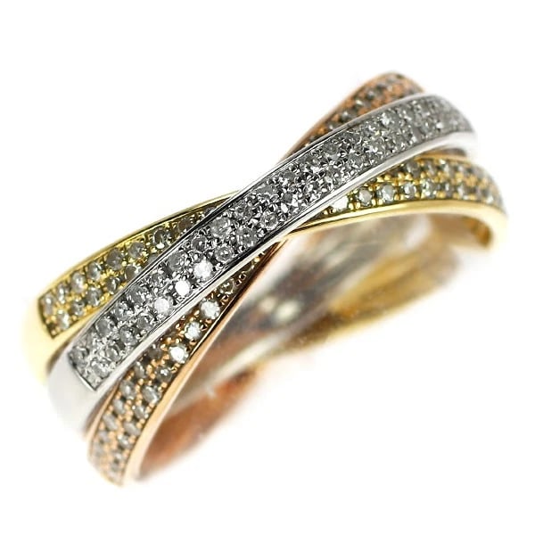 K18YG/WG/PG DIAMOND RING: K18YG/WG/PG diamond ring Brand: None Type/Style: Ring Material: K18WG/PG/YG, Main Stone Natural Color: YG/WG/PG Size: 8.75 US Accessories: None Accessories Notice: When purchasing pre-owne