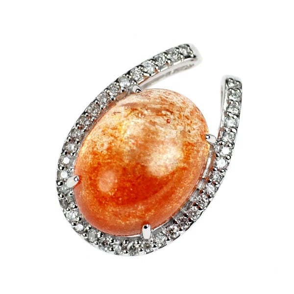 K18WG SUNSTONE DIAMOND PENDANT TOP: K18WG Sunstone Diamond Pendant Top Brand: None Type/Style: pendant top Material: K18WG, Main Stone Natural Color: WG Size: Length/Width/Diameter 23.8 Accessories: None Accessories Notice: When