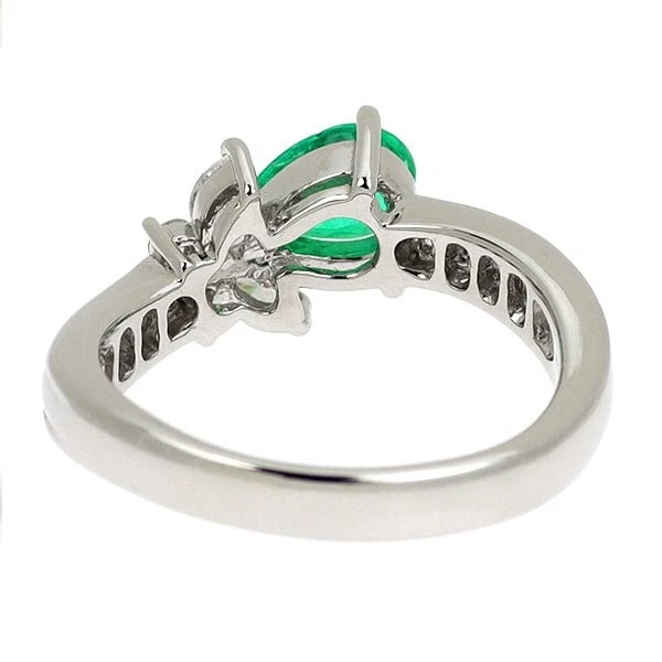 PT900 PEAR SHAPE EMERALD DIAMOND RING - 2