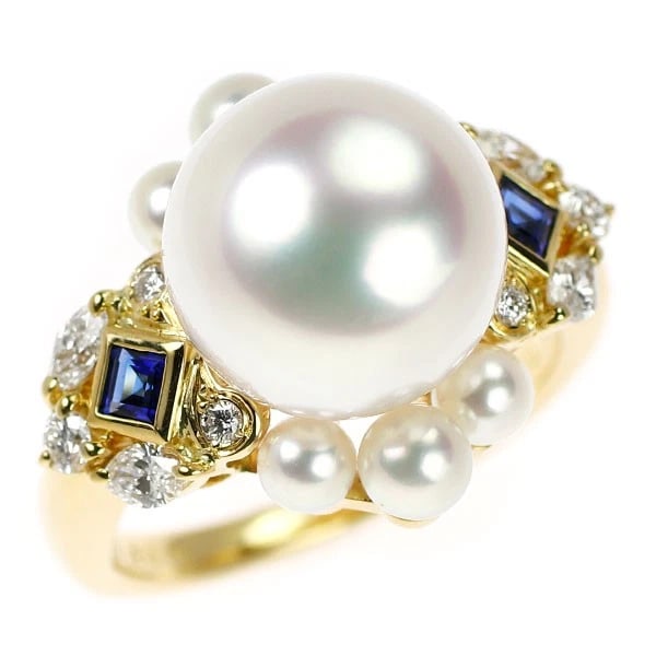 MIKIMOTO K18YG WHITE BUTTERFLY/AKOYA PEARL SAPPHIRE DIAMOND RING (1 of 2)