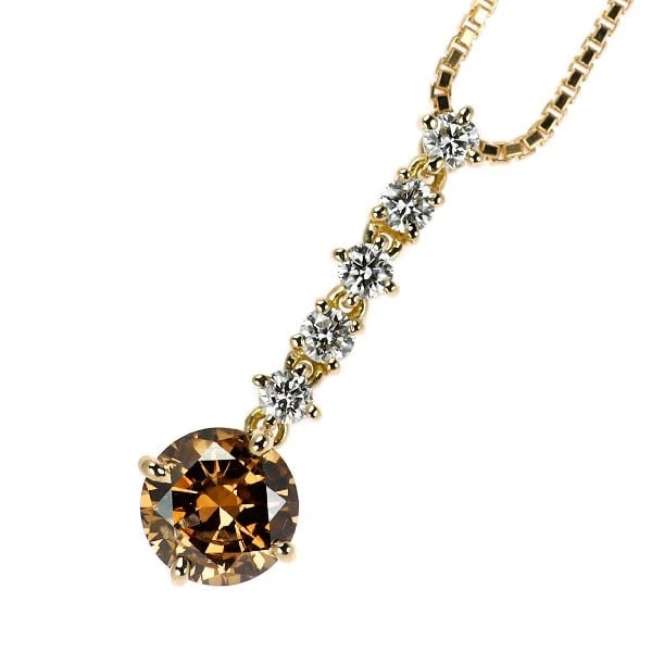 K18YG BROWN/COLLARLESS DIAMOND PENDANT NECKLACE: K18YG Brown/Collarless Diamond Pendant Necklace Brand: None Type/Style: pendant necklace Material: K18YG, Main Stone Natural Color: YG Size: Chain Length: 45.5cm Accessories: None Accessories Notice: