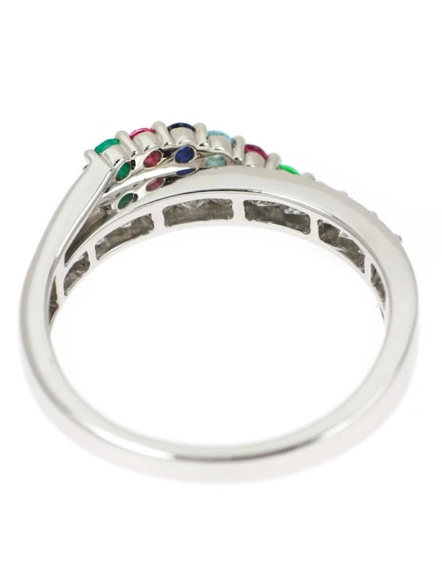 PT950 MULTICOLOR STONE DIAMOND RING - 2