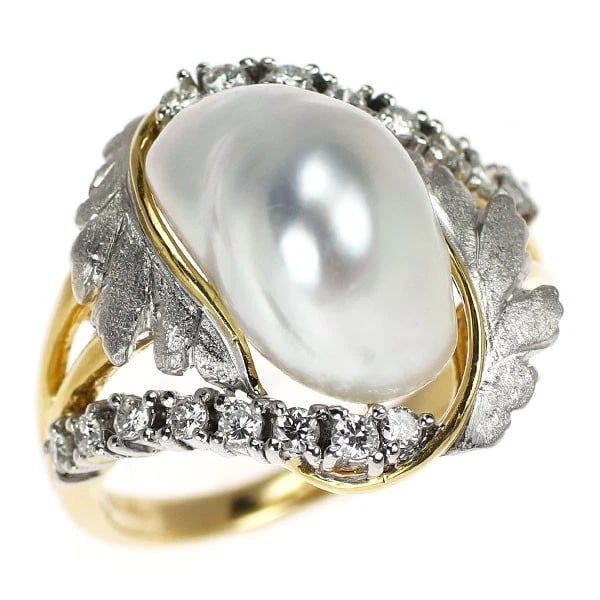 OGAWA KAZUO K18YG/ PT900 WHITE PEARL DIAMOND RING: Ogawa Kazuo K18YG/ Pt900 White Pearl Diamond Ring Brand: None Type/Style: Ring Material: K18YG/Pt900, Main Stone Natural/Pearl Color: YG/None Size: 6 US Accessories: None Accessories Notice: When