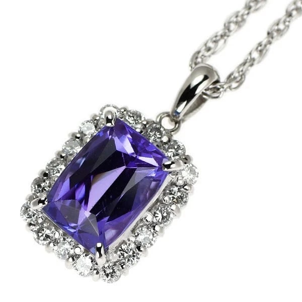 PT900/ PT850 TANZANITE DIAMOND PENDANT NECKLACE: Pt900/ Pt850 Tanzanite Diamond Pendant Necklace Brand: None Type/Style: pendant necklace Material: Pt900/Pt850, Main Stone Tanzanite Color: None Size: Chain Length 40cm Accessories: None Accessories